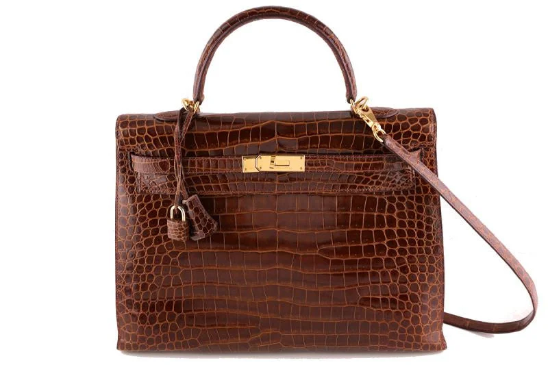 Hermes Honey/Miel 35cm Porosus Crocodile Kelly Sellier Bag