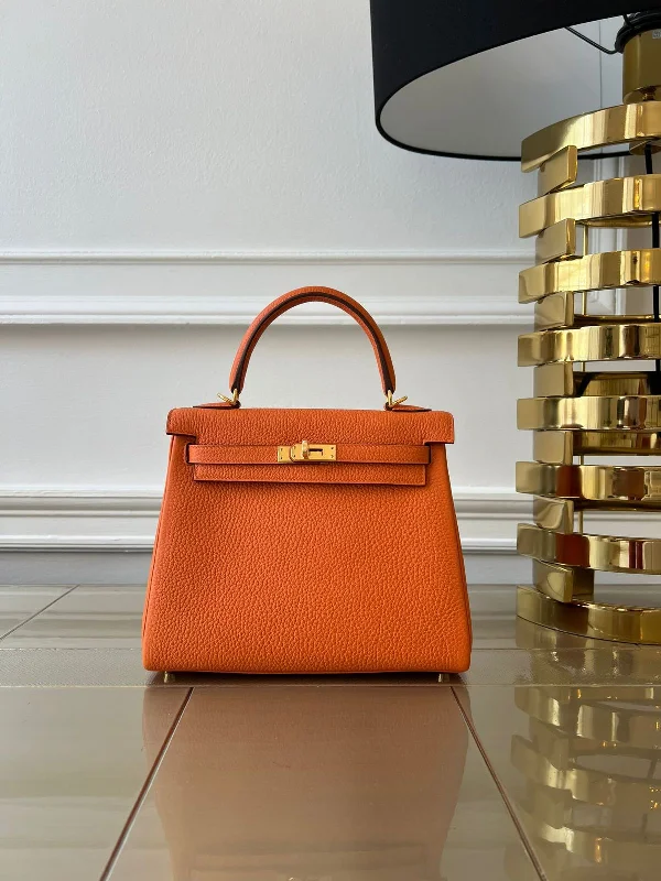 HERMÈS KELLY 25CM ORANGE Togo Leather with Gold Hardware