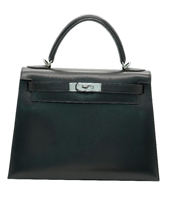 HERMES Kelly 28 Sellier Black Boxcalf RHW  ALC1960