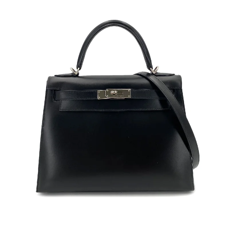 HERMES KELLY 28 SELLIER BLACK BOXCALF HAND SHOULDER BAG □D SHW 90250278