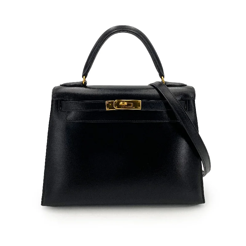 Hermès Vintage Kelly 28 Sellier Black Boxcalf GHW #Z 90243214