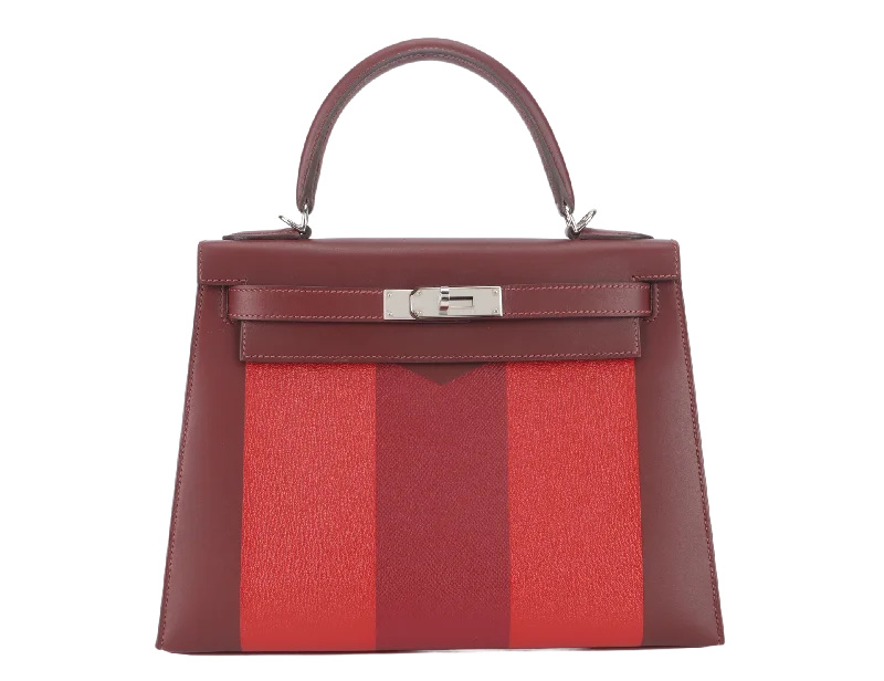 HERMES KELLY 28 STAMP C (YEAR 2019) LETTRE M ROUGE H VERMILLION, ROSE TYRIEN EPSOM, CHEVRE SOMBRERO SILVER HARDWARE WITH LOCK&KEYS, RAINCOAT AND DUST COVER