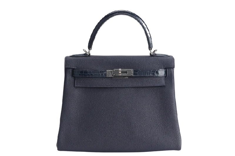 HERMES KELLY 28 STAMP Y (YEAR 2021) TOUCH NILOTICUS TOGO BLUE NUIT, BLUE BALTIQUE SILVER HARDWARE WITH KEYS&LOCK AND DUST COVER