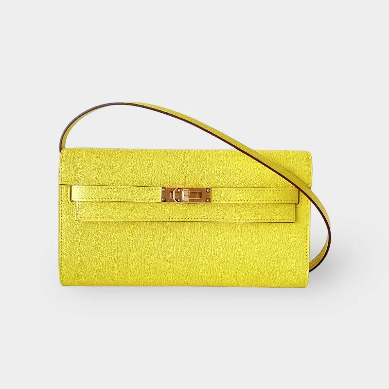 Hermes Kelly Classique To Go Wallet, In Jaune De Naples, Yellow Epsom Leather With Gold Hardware