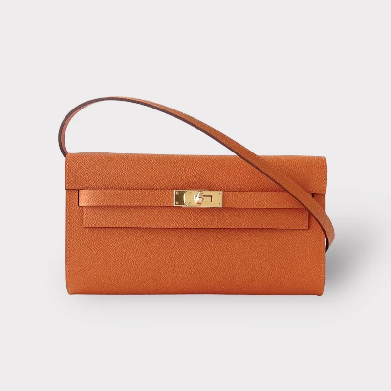 Hermes Kelly Classique To Go Wallet, In Orange, Epsom Leather With Gold Hardware