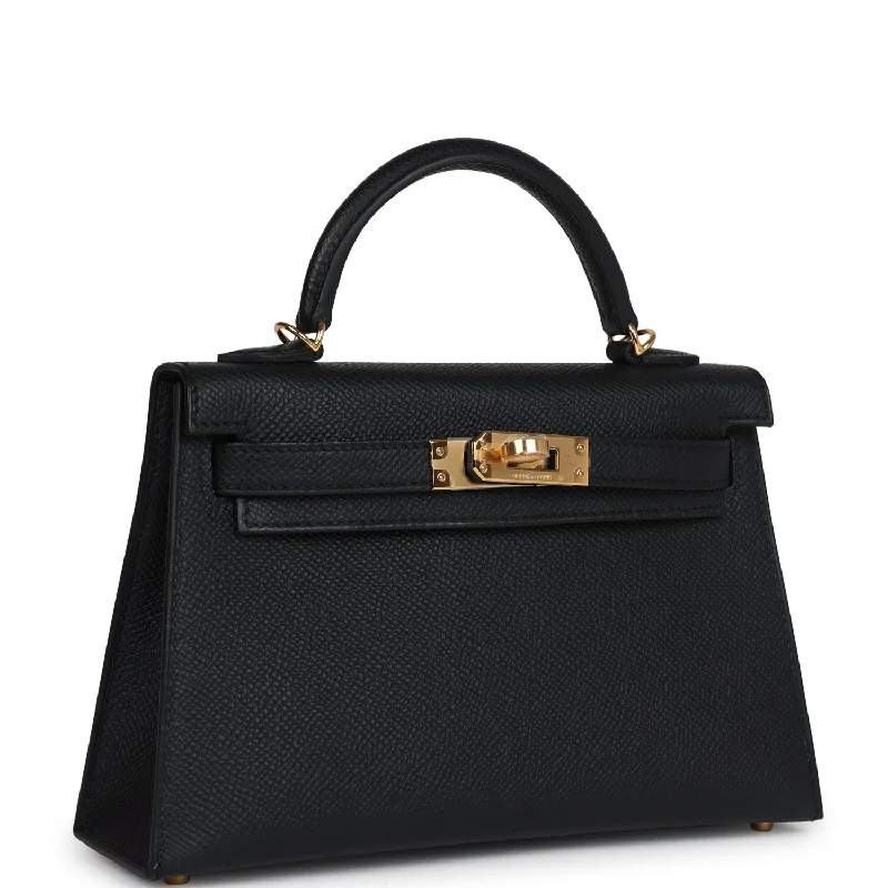 Hermes Kelly Sellier 20 Black Epsom Gold Hardware