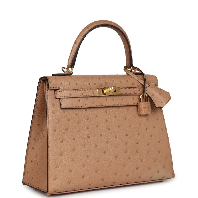 Hermes Kelly Sellier 25 Chai Ostrich Gold Hardware