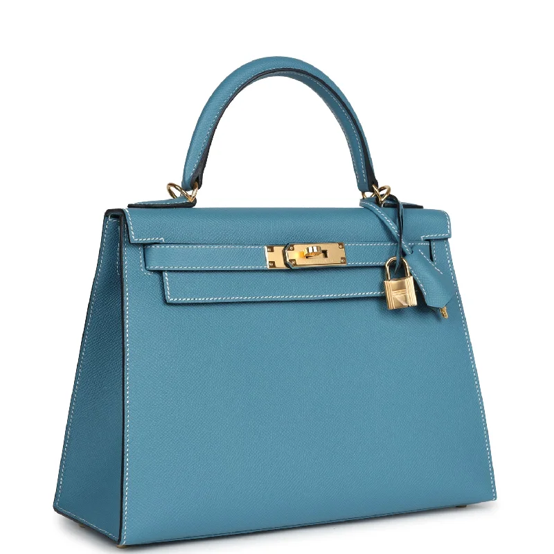 Hermes Kelly Sellier 28 Blue Jean Epsom Gold Hardware