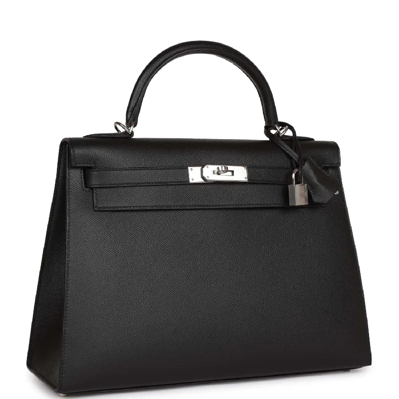 Hermes Kelly Sellier 32 Black Epsom Palladium Hardware