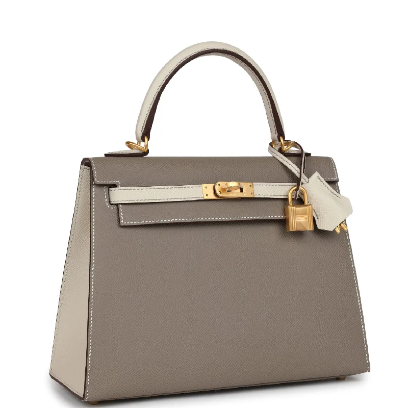 Hermes Kelly Sellier 25 Etoupe and Craie Epsom Brushed Gold Hardware