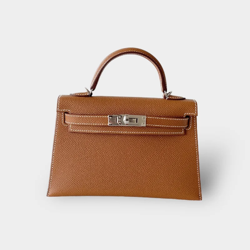 Hermes Mini Kelly II Sellier In Gold With Silver Hardware, Epsom Leather