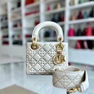 Lady Mini Studded Calfskin White GHW