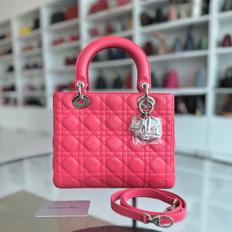 Lady Medium Lambskin Cannage Pink SHW