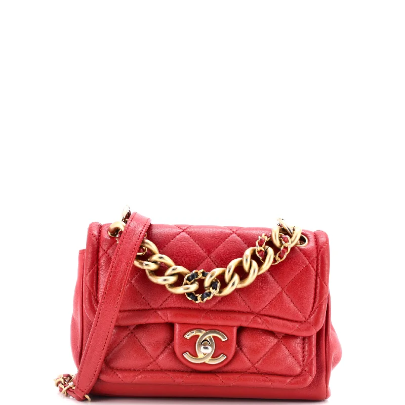 Linked In CC Chain Flap Bag Quilted Lambskin Small