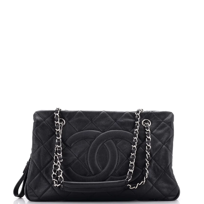 Timeless CC Shopping Tote Quilted Caviar Medium