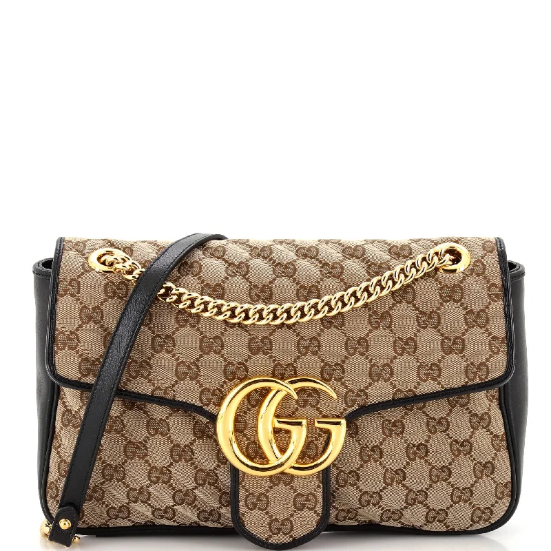 GG Marmont Flap Bag Diagonal Quilted GG Canvas Medium