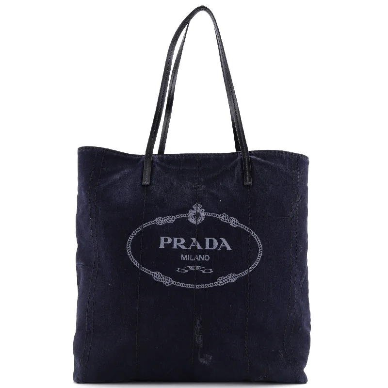 Logo Shopping Tote Denim and Linen Blend