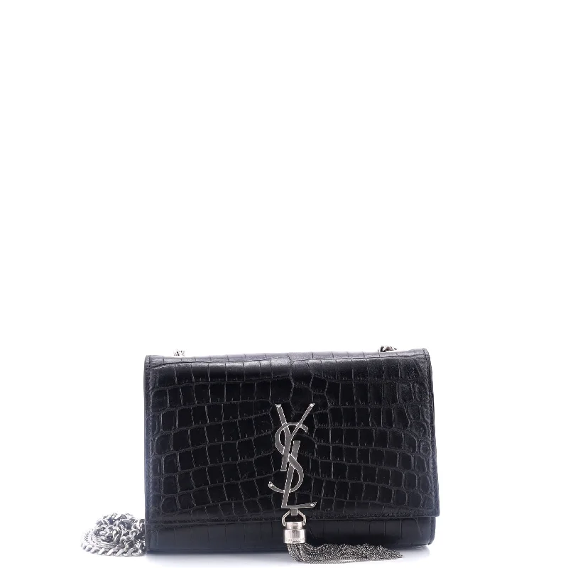 Classic Monogram Tassel Crossbody Bag Crocodile Embossed Leather Small