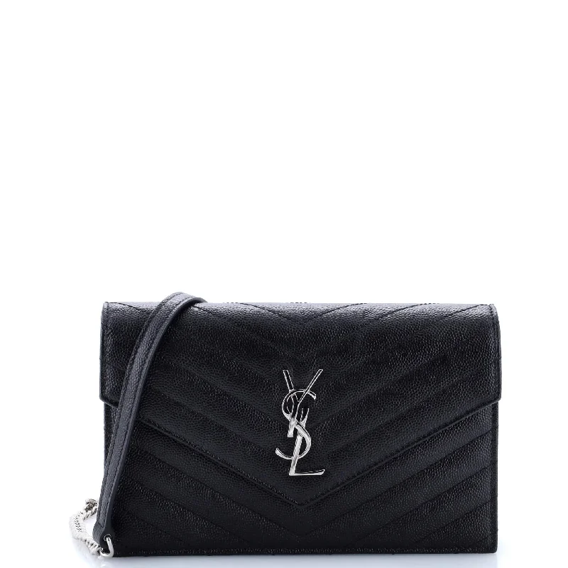 Classic Monogram Wallet on Chain Matelasse Chevron Metallic Leather Small