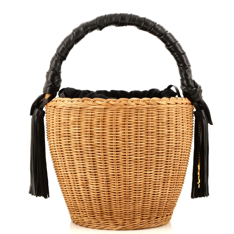 Panier Tassel Round Bucket Bag Wicker with Leather