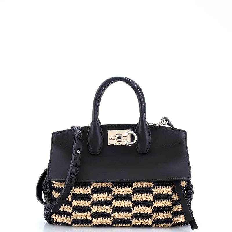 Studio Satchel Woven Raffia and Leather Small