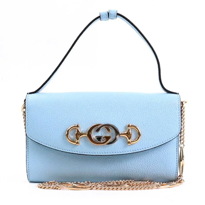 Women Gucci crossbody bags with a keychain holderGUCCI Handbag Crossbody Shoulder Bag GG Horsebit Leather/Metal Light Blue/Gold/Silver Ladies 564718